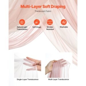 artificial wedding arch flowers kit, pink wedding arch flowers with drapes kit (pack of 5) 2 pcs floral arrangement, 3 pcs sheer drapes, for ceremony bouquets reception backdrop decoration