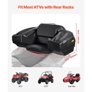 atv rear storage box and lounger, 95l atv cargo box with seat & backrest, waterproof lldpe & lockable lounger storage box fit most atvs with rear rack, compatible with atv, utv, can am vehicles