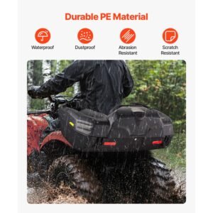 atv rear storage box and lounger, 95l atv cargo box with seat & backrest, waterproof lldpe & lockable lounger storage box fit most atvs with rear rack, compatible with atv, utv, can am vehicles
