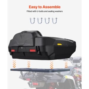 atv rear storage box and lounger, 95l atv cargo box with seat & backrest, waterproof lldpe & lockable lounger storage box fit most atvs with rear rack, compatible with atv, utv, can am vehicles