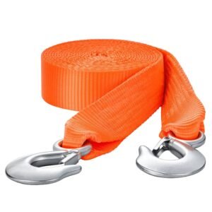 atv tow strap with hooks, 2 inch x 20 foot, 17000 lbs capacity, durable recovery rope with security hooks for trucks and vehicles, essential towing accessory for roadside assistance