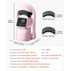 auto hat heat press machine, with 2pcs interchangeable platens, automatic open and release, touchscreen for precise time and temperature control, heat transfer printing for caps, hats, pink