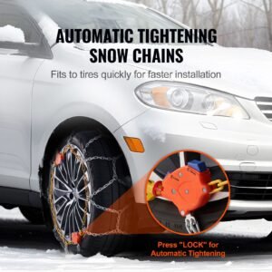 auto tightening snow chains, diamond mesh traction wheel chains for anti slip, alloy steel tire chains for tires 265/75 15, 265/75 16, lt265/75 16, 255/75 17, lt255/75 17, 275/45 22, 265/70 16