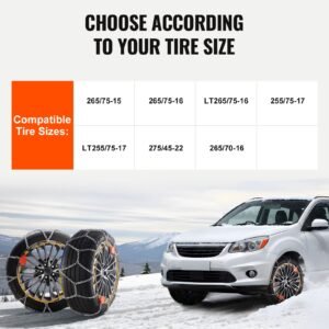 auto tightening snow chains, diamond mesh traction wheel chains for anti slip, alloy steel tire chains for tires 265/75 15, 265/75 16, lt265/75 16, 255/75 17, lt255/75 17, 275/45 22, 265/70 16