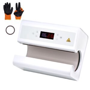auto tumbler heat press machine, mug heat press for 11 30oz sublimation tumblers, heat up fast and even, tumbler press with tape and glove, temp and time setting, for tumblers, cups, mugs, white