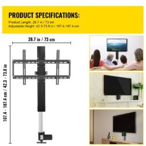 automated tv elevator, 31" stroke for up to 60" screens, adjustable height 42" 73", remote controlled, supports 132 lbs