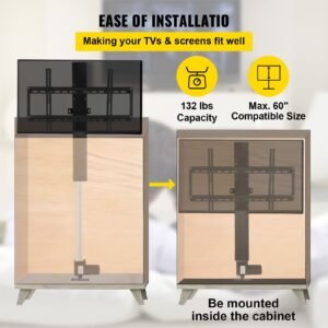 automated tv elevator, 31" stroke for up to 60" screens, adjustable height 42" 73", remote controlled, supports 132 lbs