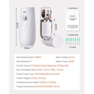 automatic air freshener spray dispenser, 4 pack, wall mounted or free standing, battery operated, multiple time settings for home, indoor, bathrooms, offices, hotels, commercial places, white
