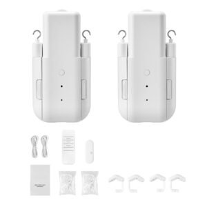 Automatic Curtain Opener, 2 Pack, APP and Remote Control, Hub Included, Electric Smart Curtain Opener Compatible with Alexa and Google Home, Timed Opening and Closing, for Roman Rods, U/I Rails