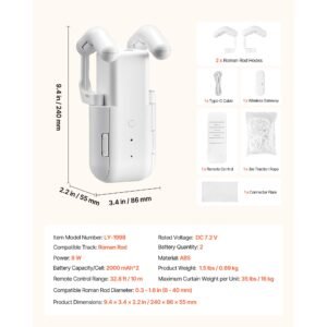 automatic curtain opener, app and remote control, hub included, electric smart curtain opener compatible with alexa and google home, timed opening and closing, silent mode, for roman rods