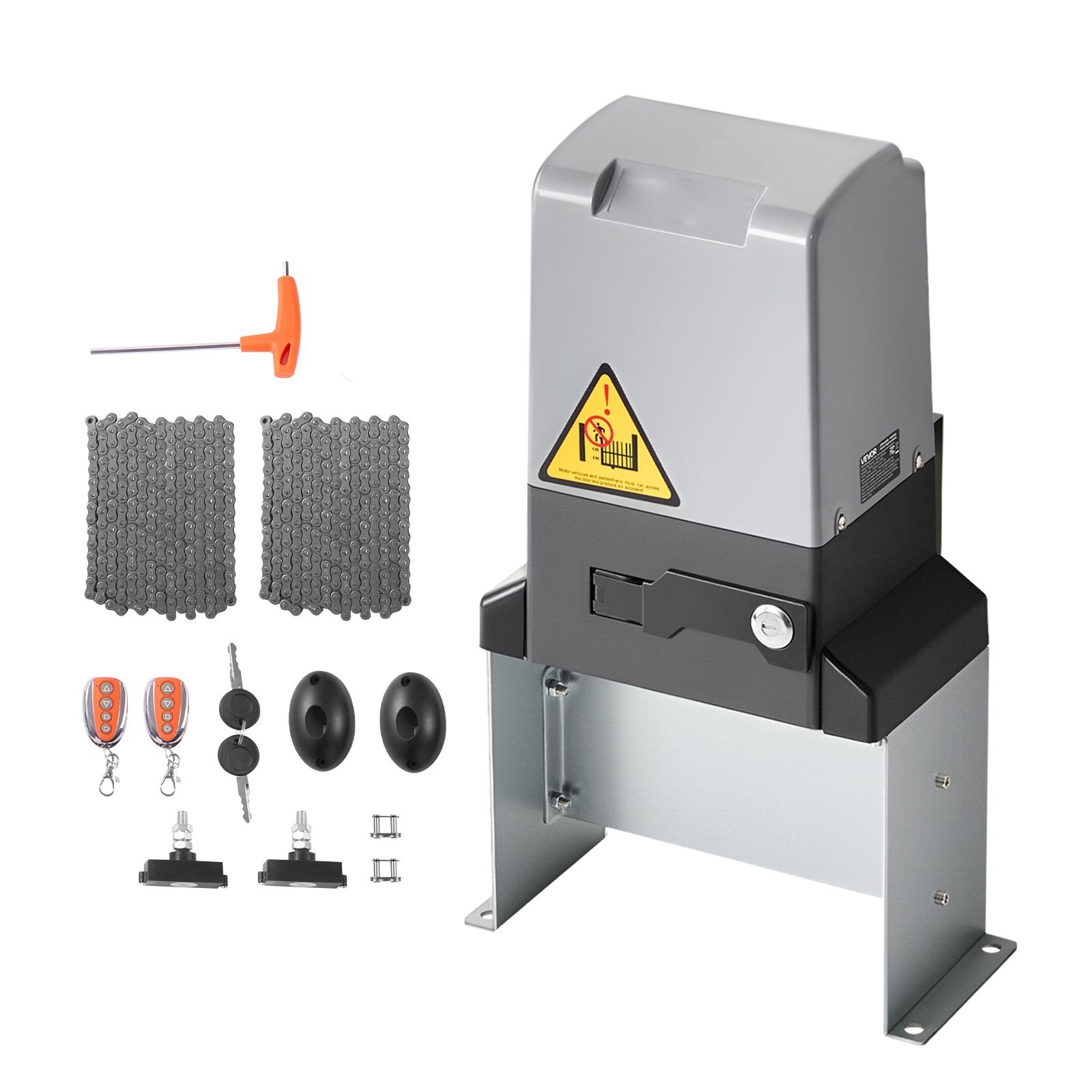 automatic gate opener, 1200w electric sliding gate opener for doors up to 65.6ft 5732lbs, chain drive rolling door motor with infrared sensor & 2 remote controls, driveway gates opening system