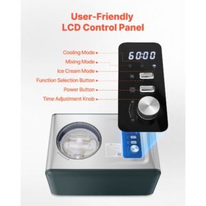 automatic ice cream maker with built in compressor, 1.5 quart no pre freezing gelato maker, electric sorbet maker, 3 modes compressor ice cream machine for home kitchen