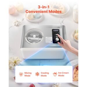automatic ice cream maker with built in compressor, 2 quart no pre freezing gelato maker, electric sorbet maker, 3 modes compressor ice cream machine for home kitchen