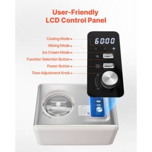 automatic ice cream maker with built in compressor, 2 quart no pre freezing gelato maker, electric sorbet maker, 3 modes compressor ice cream machine for home kitchen