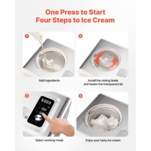 automatic ice cream maker with built in compressor, 2 quart no pre freezing gelato maker, electric sorbet maker, 3 modes compressor ice cream machine for home kitchen