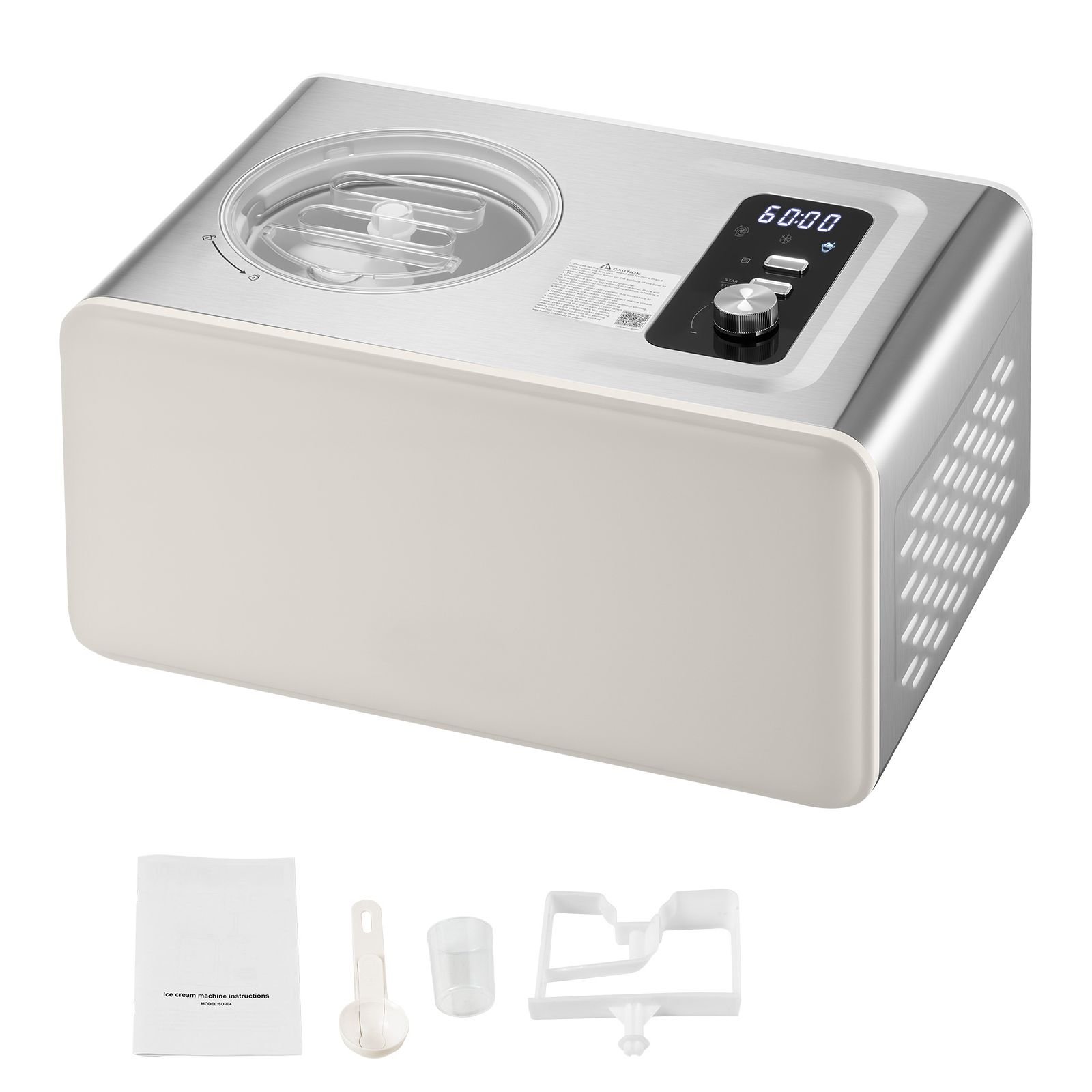 automatic ice cream maker with built in compressor, 2 quart no pre freezing gelato maker, electric sorbet maker, 3 modes compressor ice cream machine for home kitchen