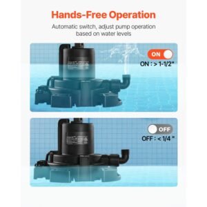 automatic pool cover pump, 1/2 hp 1600 gph, 120v submersible swimming pool cover pump with 25 ft power cord, 25 ft max head lift, water removal and transfer pump, for pool draining hot tubs