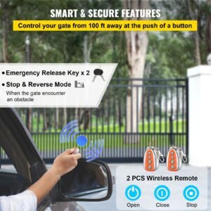 automatic sliding gate opener 1400lbs with 2 remote controls, gate operator hardware kit for security, move speed 43ft per min, electric rolling driveway slide gate motor