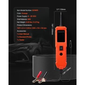 automotive circuit tester, 8 35 dcv power circuit probe tester with tft color display and lighting, automotive power tester probe with 13 ft / 4 m cable, abs shell electrical detector finder