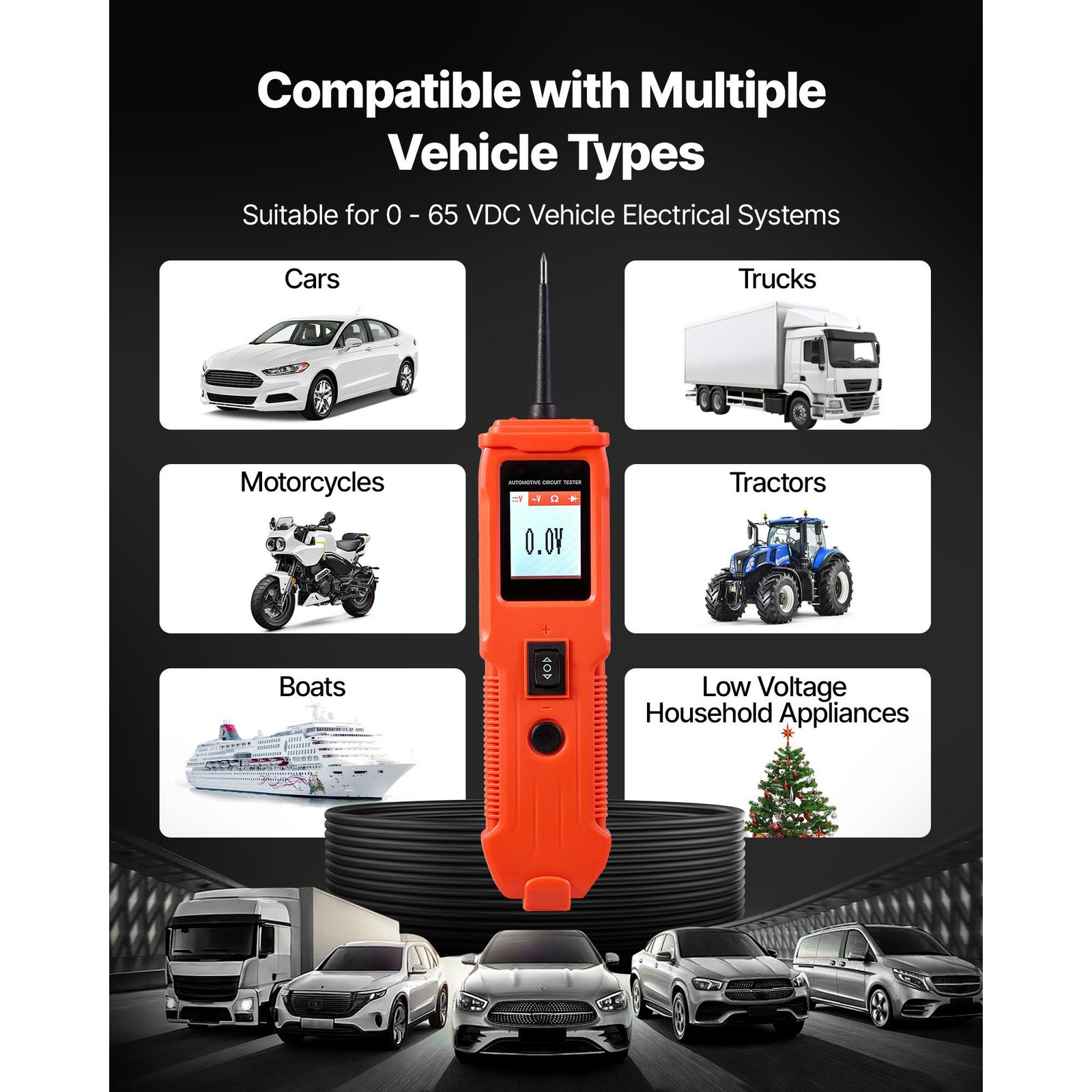 automotive circuit tester, 8 35 dcv power circuit probe tester with tft color display and lighting, automotive power tester probe with 13 ft / 4 m cable, abs shell electrical detector finder