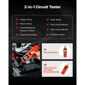 automotive circuit tester kit, 8 35 dcv power circuit probe tester with tft color display and lighting, 2 in 1 electrical automotive power tester probe with 19.7 ft / 6 m extension cable