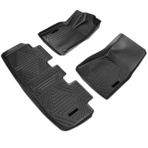 automotive floor mats, fits for tesla model y 2021 2024, 3 pcs front and 2nd row liners, all weather custom fit tpe vehicle floor mats, easy to clean and secure floor liners for suv, black