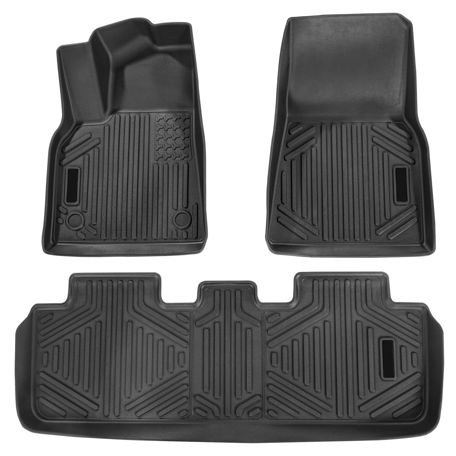automotive floor mats, fits for tesla model y 2021 2024, 3 pcs front and 2nd row liners, all weather custom fit tpe vehicle floor mats, easy to clean and secure floor liners for suv, black