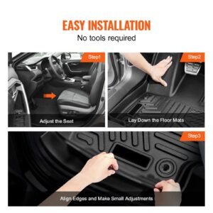 automotive floor mats, fits for toyota rav4 (not for hybrid or prime) 2019 2024, 3 pcs front and 2nd row liners, all weather custom fit tpe vehicle floor mats, easy to clean for suv, black