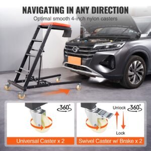 automotive top creeper, engine creeper 42.5" 64.8", 400 lbs capacity high top creeper, 4 swivel caster wheels, padded deck, creeper for home garage, workshop repair maintenance