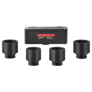 axle nut impact socket set, 1/2" drive 6 point 4 piece sae spindle nut socket set, cr mo heat treated large socket set with storage case, for auto repair, removing or installing axle nuts