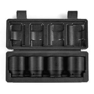 axle nut impact socket set, 1/2" drive 6 point 4 piece sae spindle nut socket set, cr mo heat treated large socket set with storage case, for auto repair, removing or installing axle nuts