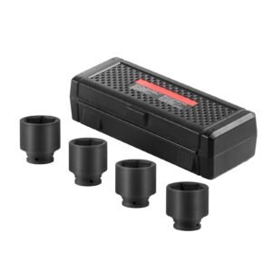 Axle Nut Impact Socket Set, 1/2" Drive 6-Point 4-Piece SAE Spindle Nut Socket Set, CR-MO Heat Treated Large Socket Set with Storage Case, for Auto Repair, Removing or Installing Axle Nuts