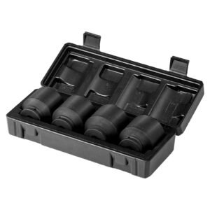 axle nut impact socket set, 1/2" drive 6 point 4 piece sae spindle nut socket set, cr mo heat treated large socket set with storage case, for auto repair, removing or installing axle nuts