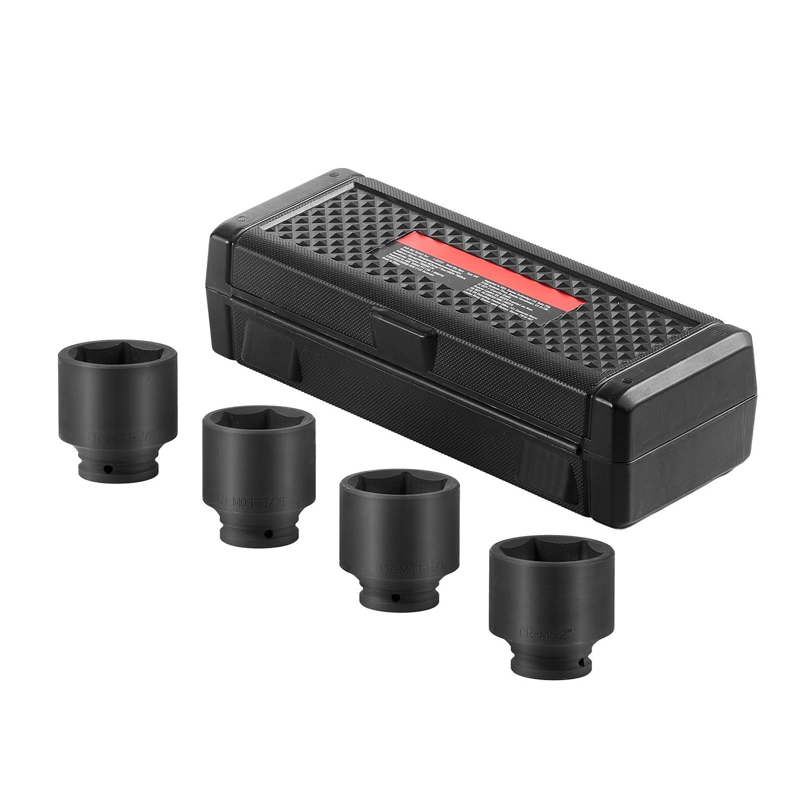 axle nut impact socket set, 1/2" drive 6 point 4 piece sae spindle nut socket set, cr mo heat treated large socket set with storage case, for auto repair, removing or installing axle nuts
