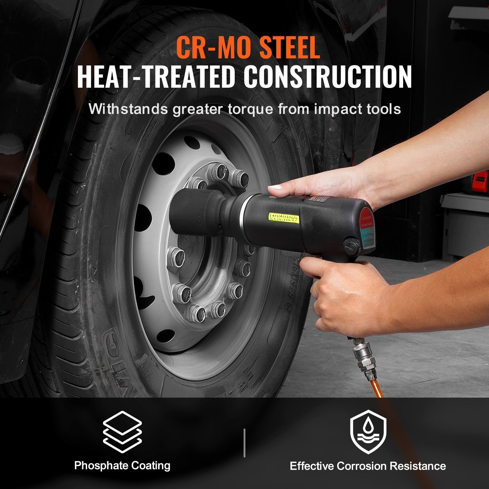 axle nut impact socket set, 1/2" drive deep 12 point 8 piece metric spindle nut socket set, cr mo heat treated large socket set with storage case, auto repair, removing or installing axle nuts