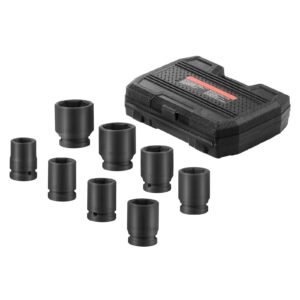 axle nut impact socket set, 3/4" drive 6 point 8 piece metric spindle nut socket set, cr mo heat treated large socket set with storage case, for auto repair, removing or installing axle nuts