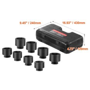 axle nut impact socket set, 3/4" drive 6 point 8 piece sae spindle nut socket set, cr mo heat treated large socket set with storage case, for auto repair, removing or installing axle nuts