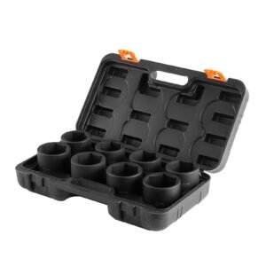 axle nut impact socket set, 3/4" drive 6 point 8 piece sae spindle nut socket set, cr mo heat treated large socket set with storage case, for auto repair, removing or installing axle nuts