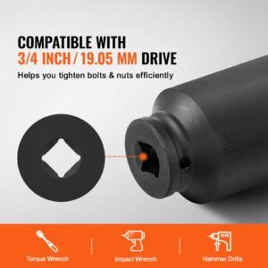 axle nut impact socket set, 3/4" drive deep 6 point 8 piece sae spindle nut socket set, cr mo heat treated large socket set with storage case, for auto repair, removing or installing axle nuts