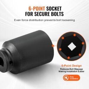 axle nut impact socket set, 3/4" drive deep 6 point 8 piece sae spindle nut socket set, cr mo heat treated large socket set with storage case, for auto repair, removing or installing axle nuts