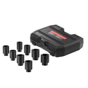 Axle Nut Impact Socket Set, 3/4" Drive Deep 6-Point 8-Piece SAE Spindle Nut Socket Set, CR-MO Heat Treated Large Socket Set with Storage Case, for Auto Repair, Removing or Installing Axle Nuts
