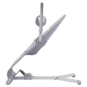baby bouncer, folding bouncer seat for babies 0 9 months, newborn bouncer chair with 2 reclining angles & rotatable toy bar, portable infant rocker with travel bag for indoor outdoor, light gray