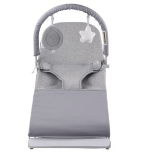baby bouncer, folding bouncer seat for babies 0 9 months, newborn bouncer chair with 2 reclining angles & rotatable toy bar, portable infant rocker with travel bag for indoor outdoor, light gray