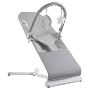 baby bouncer, folding bouncer seat for babies 0 9 months, newborn bouncer chair with 2 reclining angles & rotatable toy bar, portable infant rocker with travel bag for indoor outdoor, light gray
