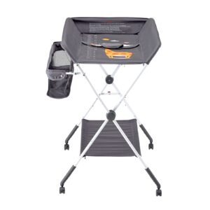 baby changing table, foldable diaper change station with side basket, adjustable height portable changing table with lockable wheels, multi functional storage organizer nursery, dark gray