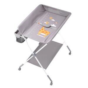 baby changing table, foldable diaper change station with side basket, adjustable height portable changing table with lockable wheels, multi functional storage organizer nursery, light gray