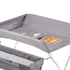baby changing table, foldable diaper change station with side basket, adjustable height portable changing table with lockable wheels, multi functional storage organizer nursery, light gray