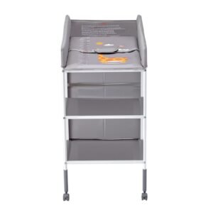 baby changing table, portable diaper change station with 3 fabric drawers and lockable wheels, adjustable height multi functional changing station table with storage organizer nursery, gray