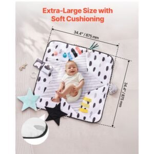 baby play gym mat, tummy time mat with 6 sensory toys, baby activity mat with 2 touch balls & soft fabric for sensory & motor skill development, baby essential gift for 0 18 month newborn infant