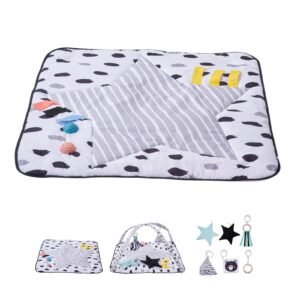 baby play gym mat, tummy time mat with 6 sensory toys, baby activity mat with 2 touch balls & soft fabric for sensory & motor skill development, baby essential gift for 0 18 month newborn infant